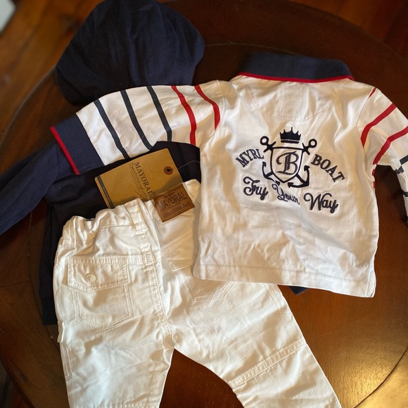 Mayoral Striped White and Red Jacket Shirt and Pants Matching Set 6 Months - Picture 6 of 9